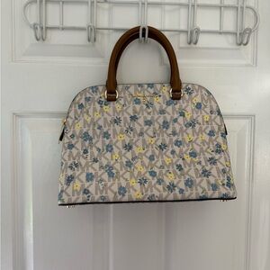 Michael Kors Beige Floral Purse with Brown Handles